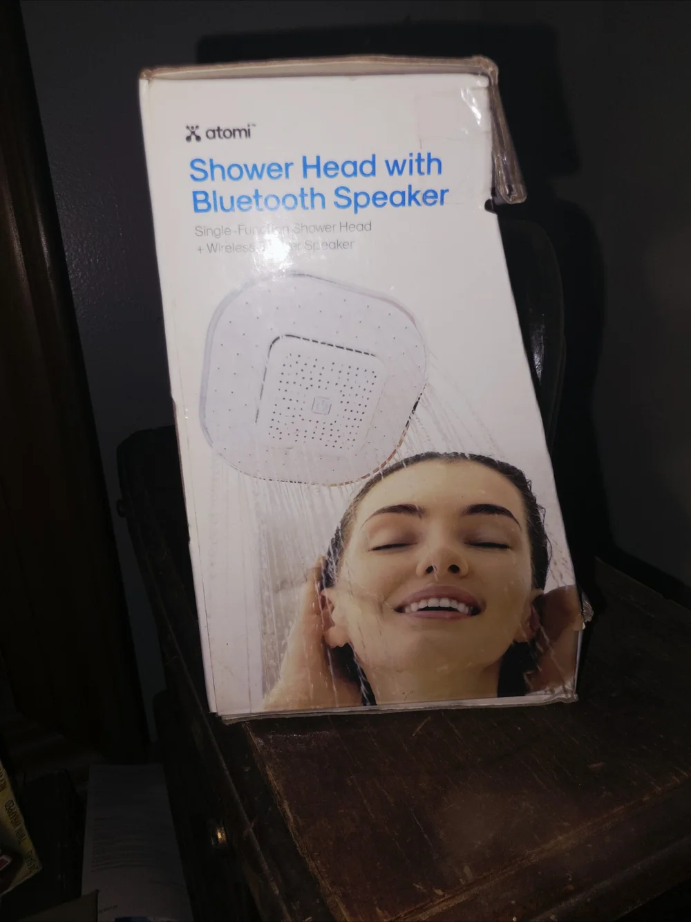 White Bluetooth Shower Head Speaker — Wireless Waterproof Audio